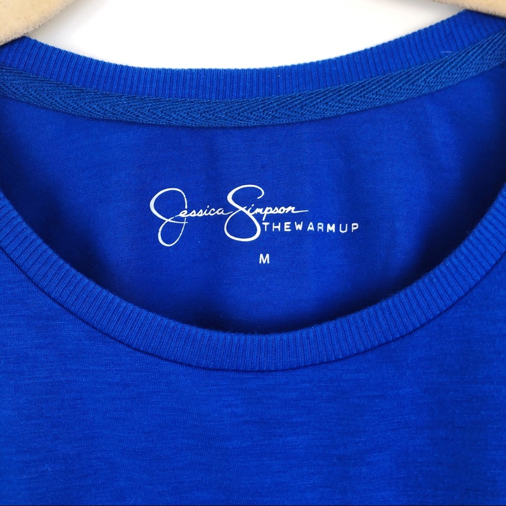 JESSICA SIMPSON BLUE WARM UP CROP CUT-OFF TANK - Picture 7 of 7